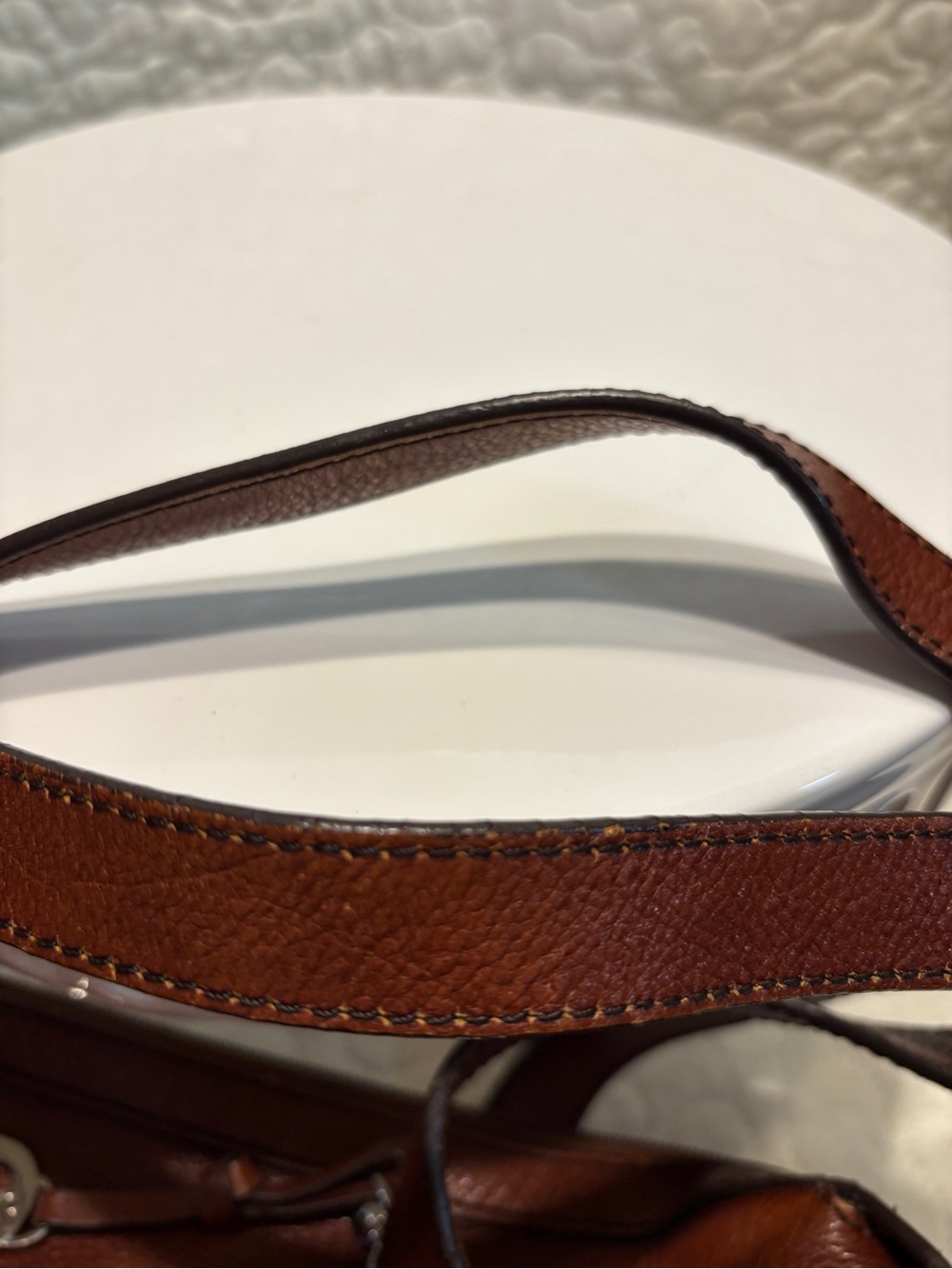 Etienne Aigner Brown Leather Satchel with Buckle Straps - Picture 9 of 12